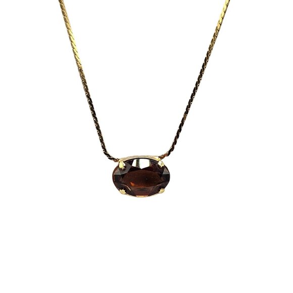 Napier Brown Glass Topaz Rhinestone Pendant Necklace With Gold Tone Chain - Picture 1 of 5